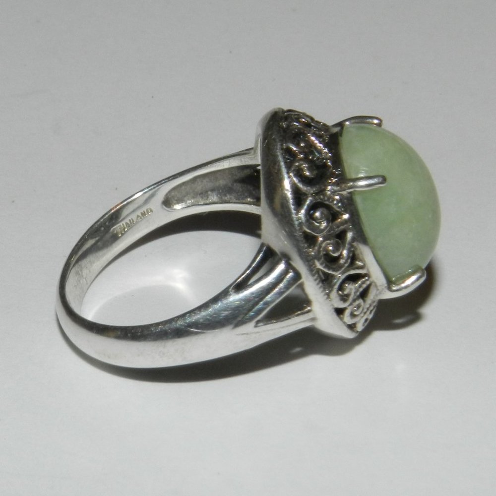 DESIGNER "CNA" STERLING SILVER FILIGREE OVAL JADE WOMENS RING SIZE 5 - Picture 2 of 9